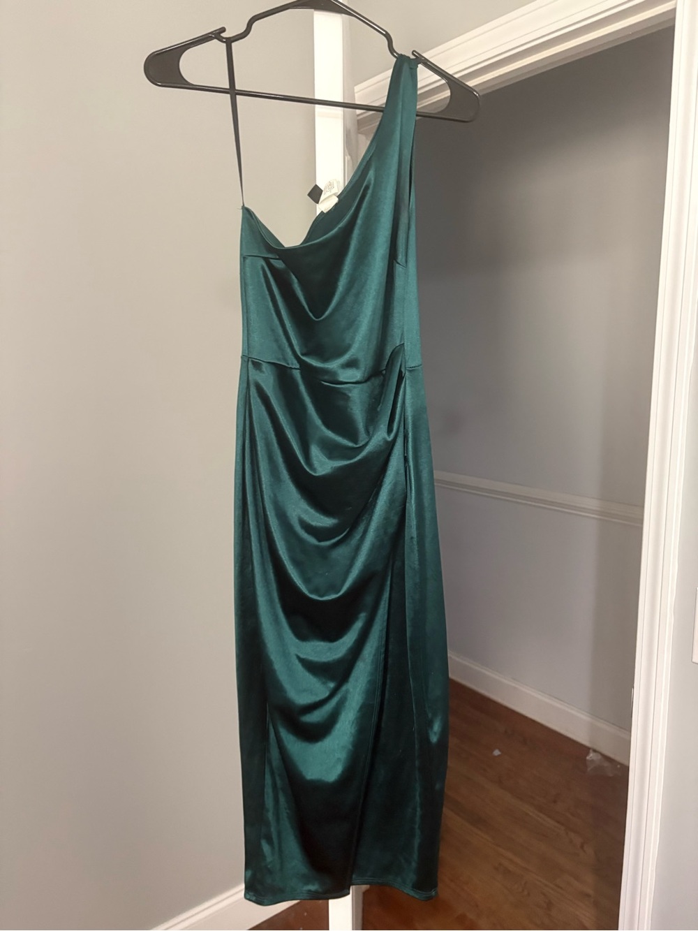 Windsor Teal Green One-Shoulder Satin Dress